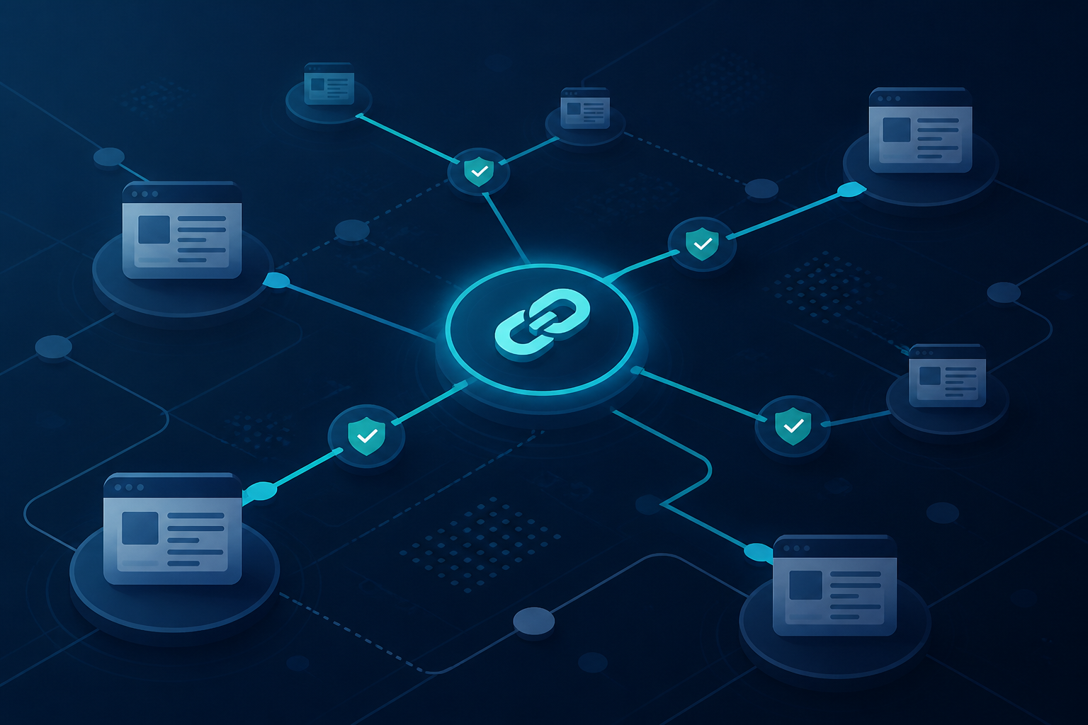 Abstract network of connected nodes representing website backlinks and trust signals